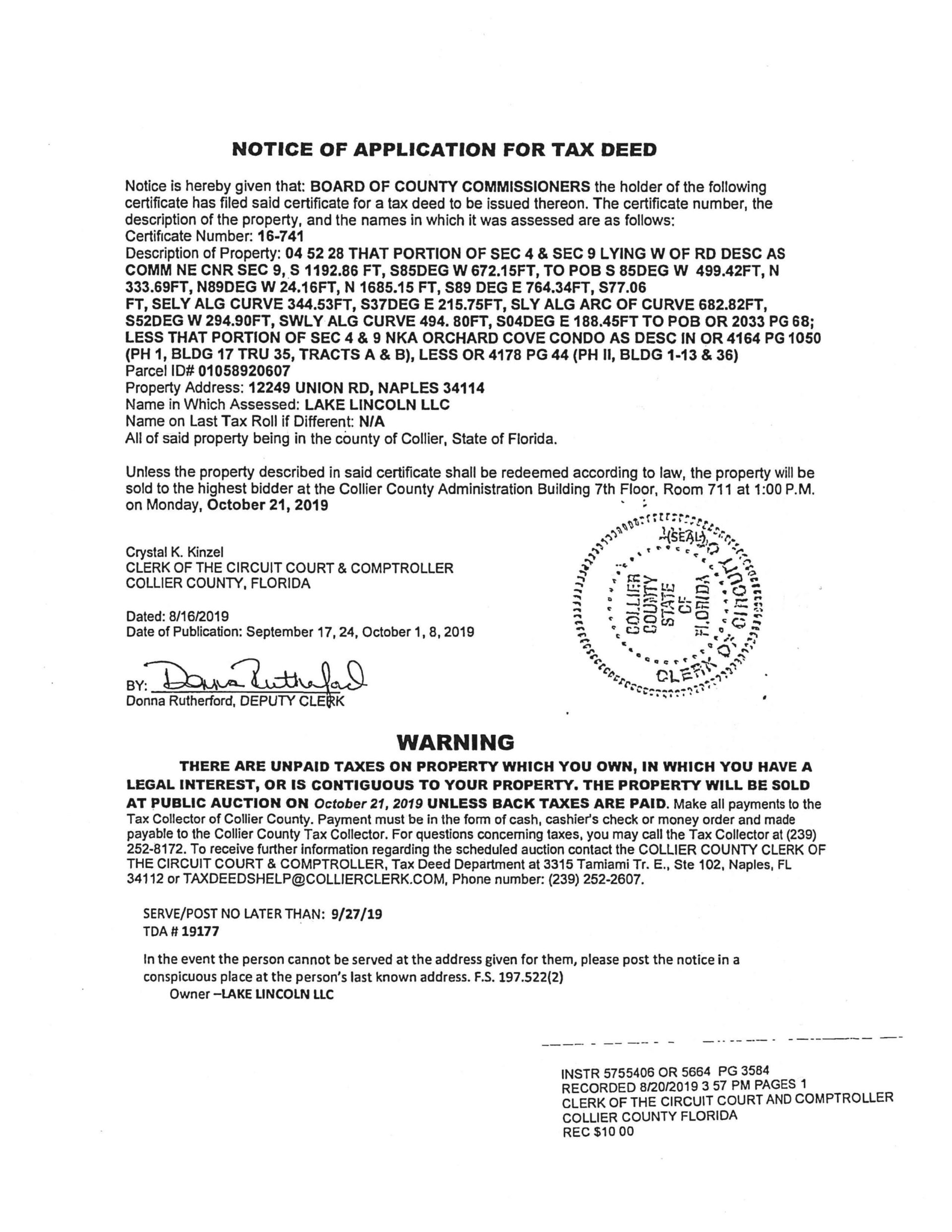 12249 Union Road Tax Deed Application page 1