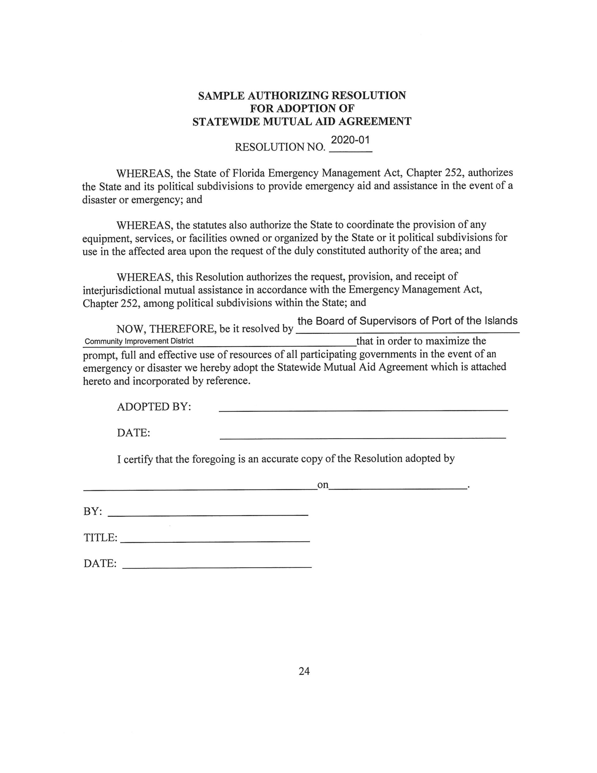 Statewide mutual aid agreement signature page